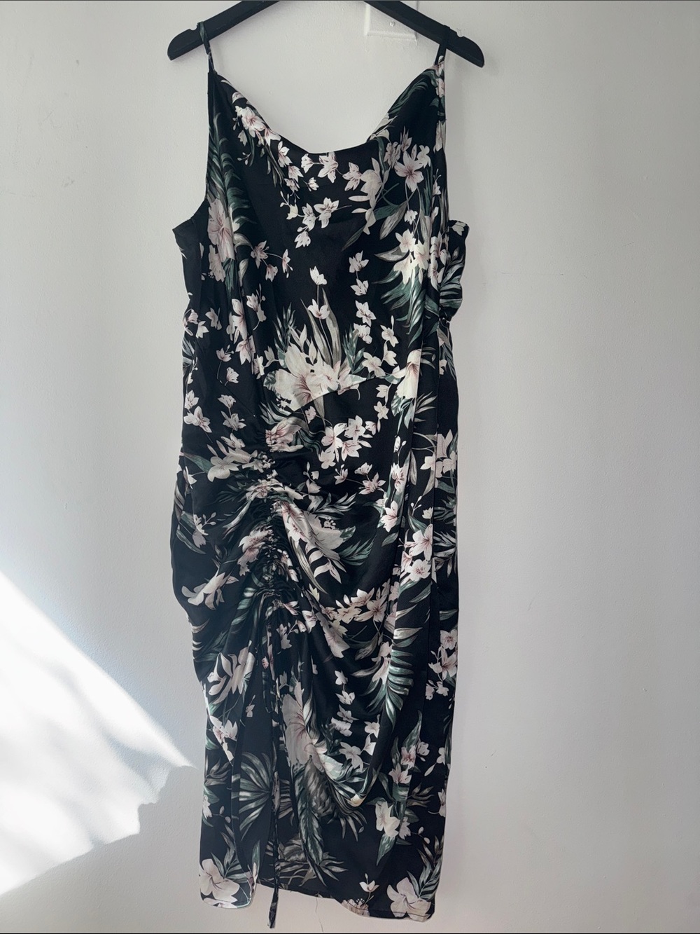 Black Floral Ruched Slip Dress Women's 4X